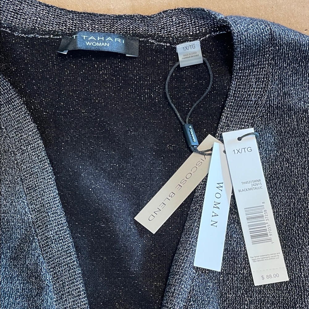 Tahari Black/Silver Shimmer Kimono Cardigan - Picture 9 of 14